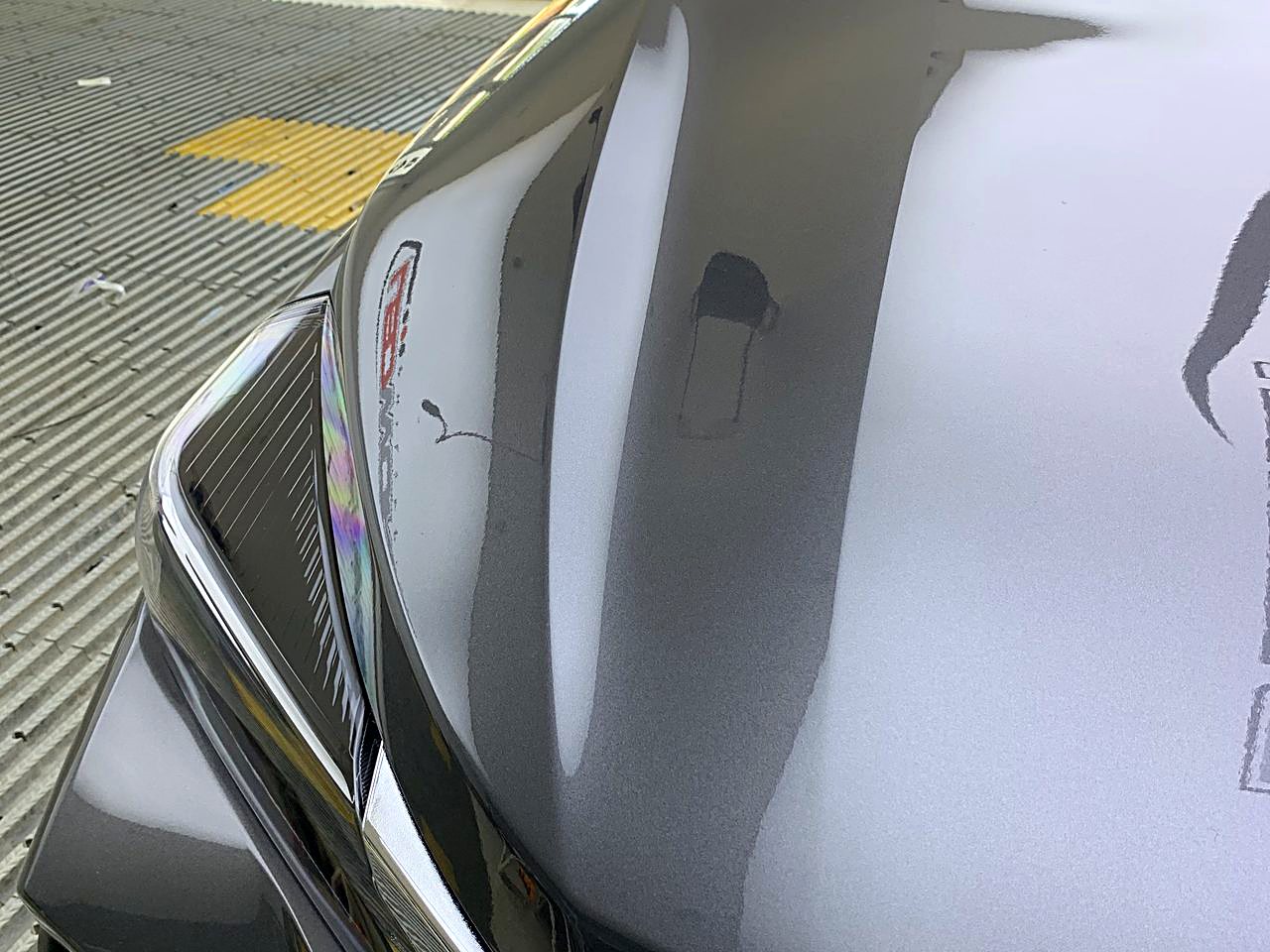 Deep gloss close-up on a freshly coated hood